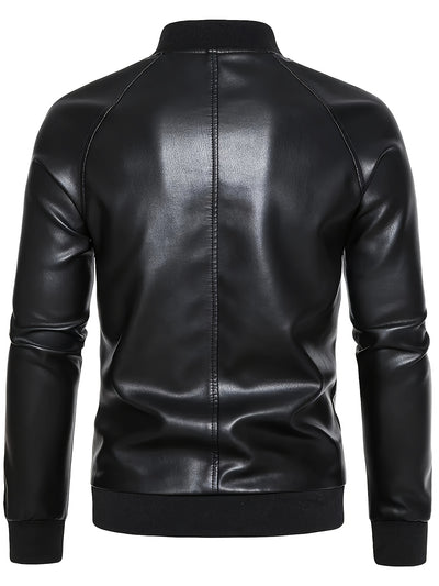 Men’s Black PU Leather Jacket – Stylish Loose Fit, Machine Washable - Lunavitae