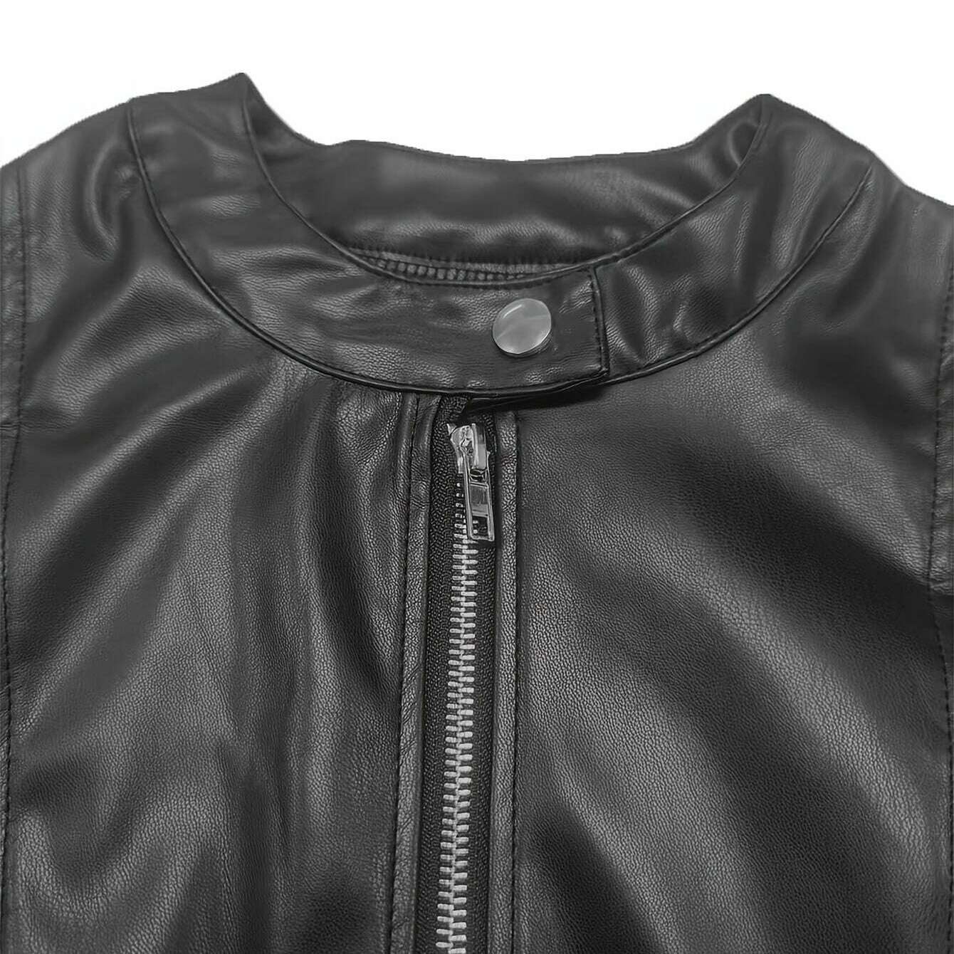 Womens Elegant Black PU Jacket – Chic Fall/Winter Style