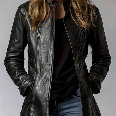 Black Faux Leather Jacket – Glossy Chic All-Season - Lunavitae