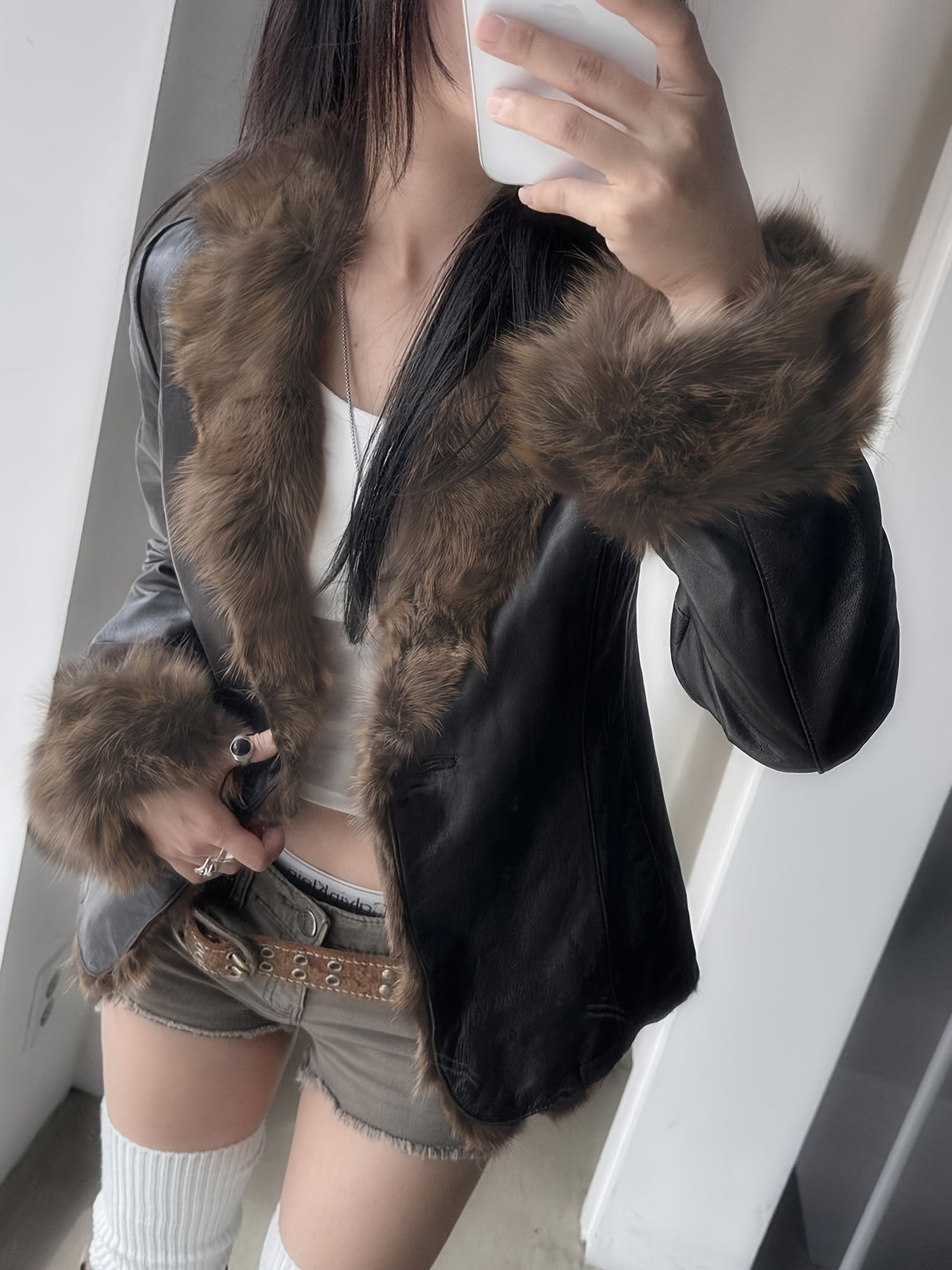 Retro PU Jacket – Faux Fur Trim Winter Slim Coat - Lunavitae