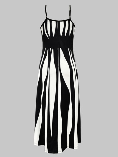 Striped V-Neck Cami Dress – Sleeveless & Chic - Lunavitae