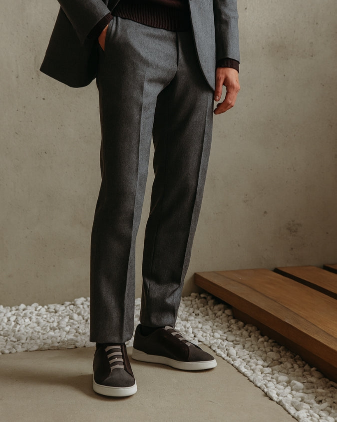Brownish Suede Leather Laceless Sneaker