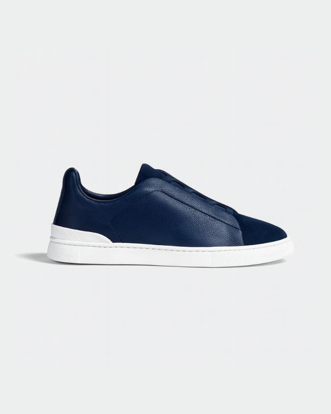 Navy Blue Suede Leather Laceless Sneaker