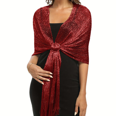 Sparkling Metallic Shawl – Tassel Wrap with Buckle - Lunavitae