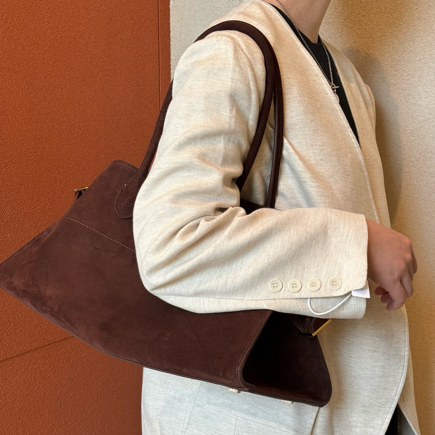 Wide-Base Structured Soft Leather Tote Bag
