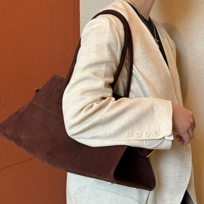 Wide-Base Structured Soft Leather Tote Bag