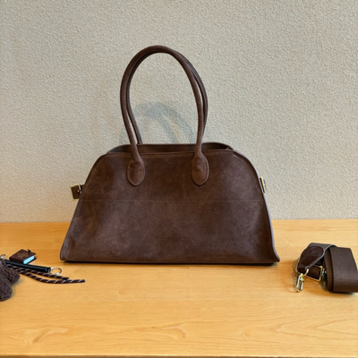 Wide-Base Structured Soft Leather Tote Bag