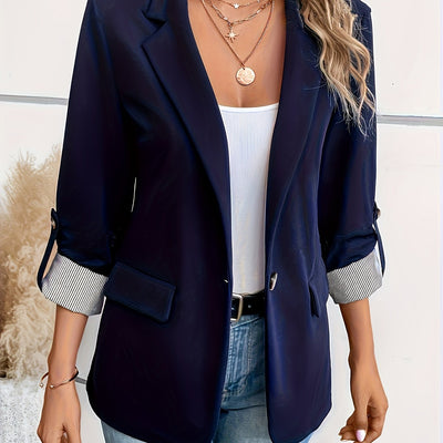 Light Blue Blazer – Double-Breasted, 3/4 Sleeve - Lunavitae