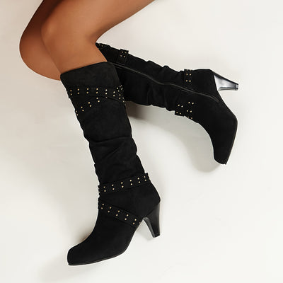 Chic Women’s Knee-High Boots – Chunky Heel, Side Zipper - Lunavitae