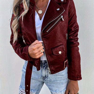 Faux Leather Biker Jacket – Short Zip-Up - Lunavitae