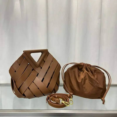 Woven-Style Leather Basket Bag