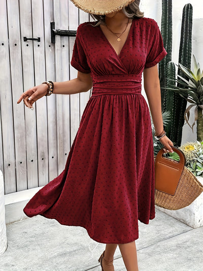 Burgundy Midi Dress – V-Neck, Sleeveless, Flared Fit - Lunavitae