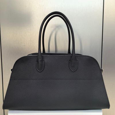 Wide-Base Structured Soft Leather Tote Bag