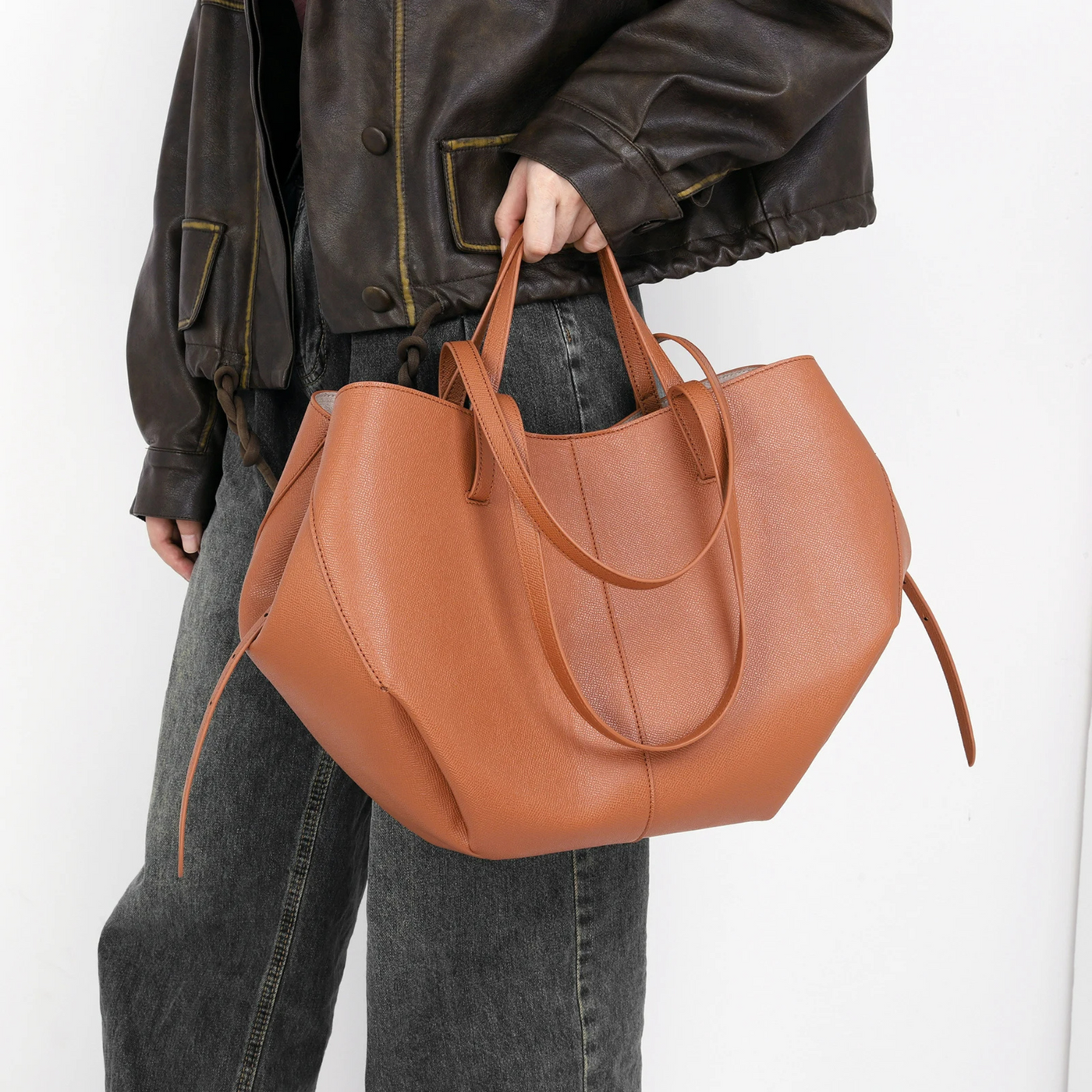 Textured Soft Leather Shoulder Bag