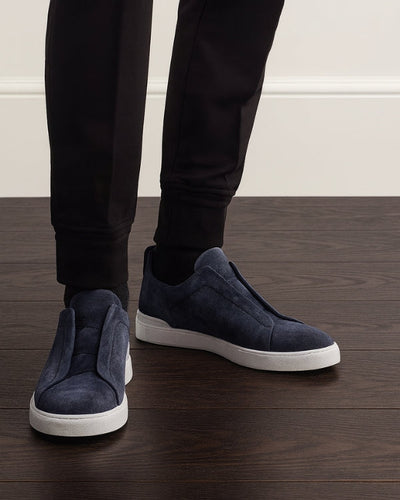 Navy Blue Suede Laceless Sneaker