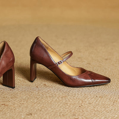 Emily Genuine Leather Heels - Lunavitae