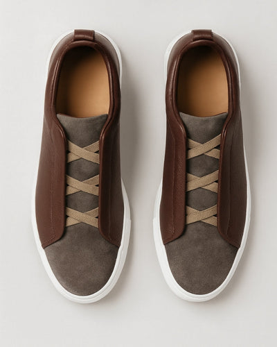 Brownish Suede Leather Laceless Sneaker