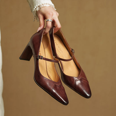 Emily Genuine Leather Heels - Lunavitae