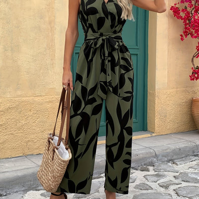Sleeveless V-Neck Jumpsuit – Wide Leg, Cinched Waist - Lunavitae