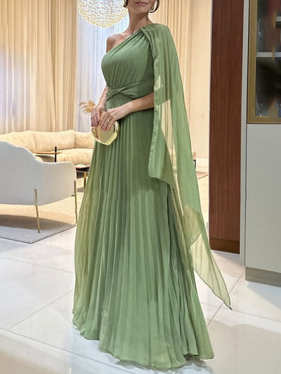 Elegant Flowing Pleated Off-the-Shoulder Maxi Dress - Lunavitae