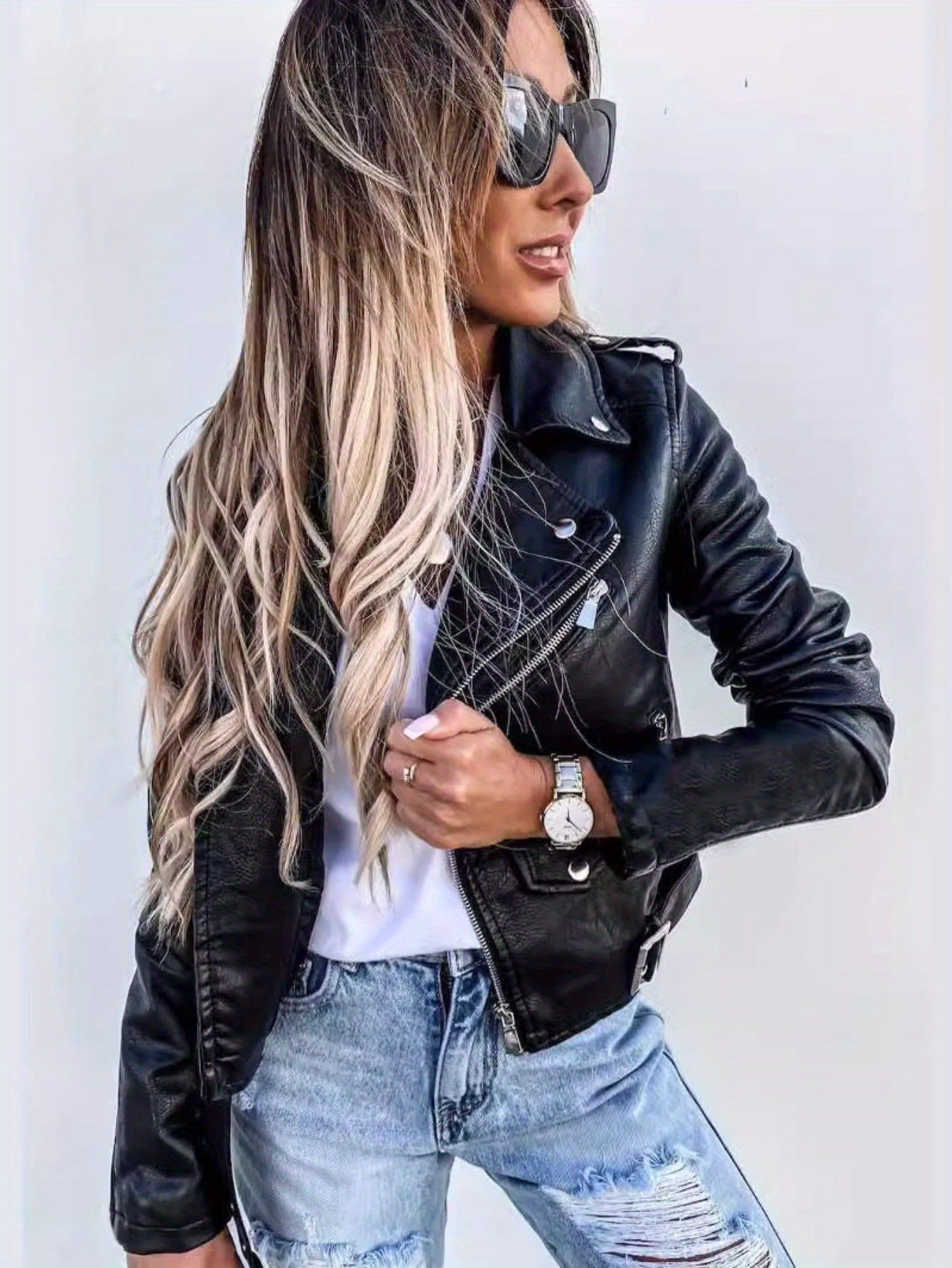 Faux Leather Biker Jacket – Short Zip-Up - Lunavitae