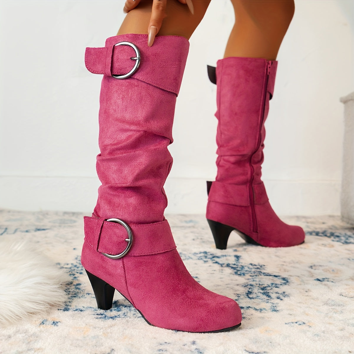 Fabric Knee-High Boots – Pointed Toe, Cone Heel - Lunavitae