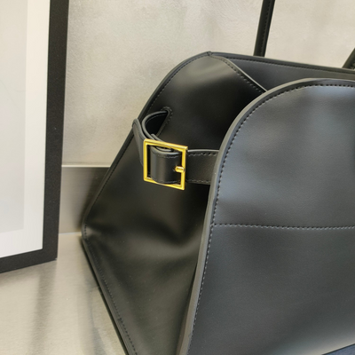 Wide-Base Structured Soft Leather Tote Bag