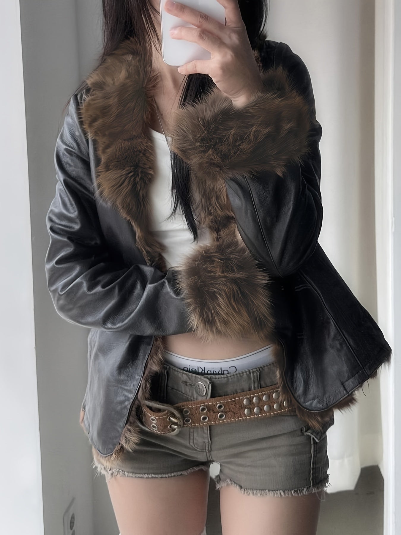 Retro PU Jacket – Faux Fur Trim Winter Slim Coat - Lunavitae