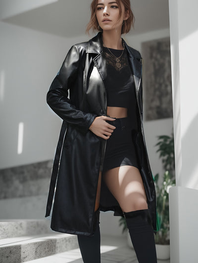 Faux Leather Belted Coat – Plus Size Outerwear - Lunavitae