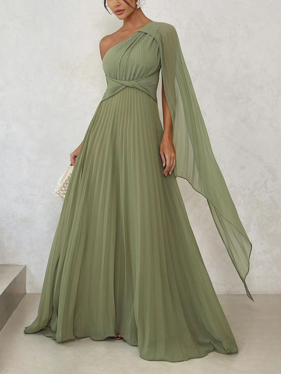 Elegant Flowing Pleated Off-the-Shoulder Maxi Dress - Lunavitae