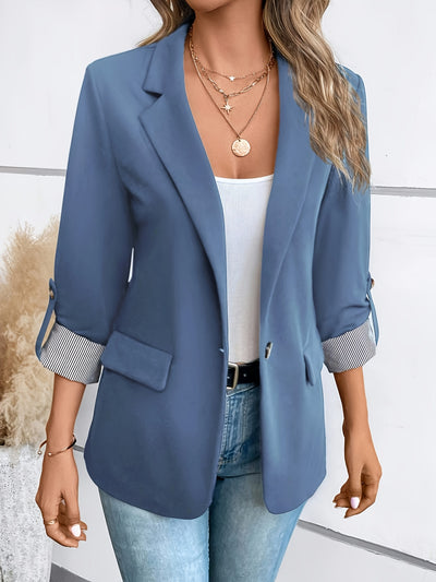 Blazer with Striped Cuffs – Single Button, Long Sleeve - Lunavitae