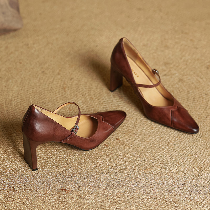 Emily Genuine Leather Heels - Lunavitae