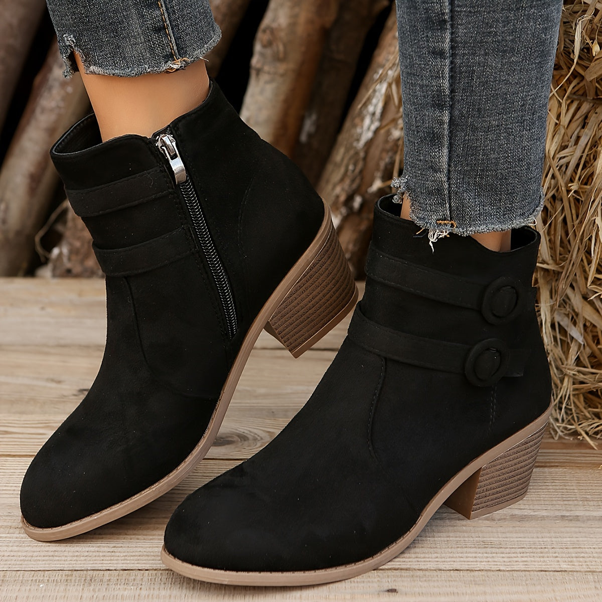 Women’s Solid Pointed-Toe Block Heel Boots – Zipper Closure - Lunavitae
