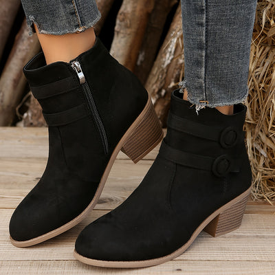 Women’s Solid Pointed-Toe Block Heel Boots – Zipper Closure - Lunavitae