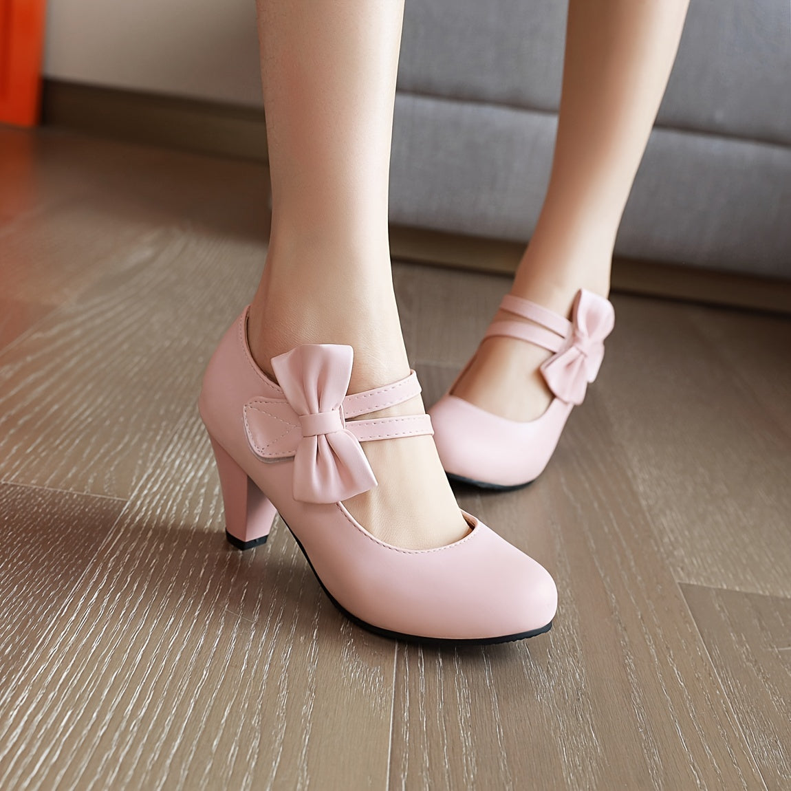 Kitten Heel Pumps – Bow Ankle Strap, Round Toe - Lunavitae