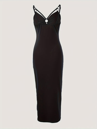Ruched Cami Dress – Sleeveless, Slit, Hollow-Out - Lunavitae