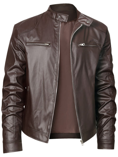 Men’s Stand Collar Windproof Motorcycle Jacket - Lunavitae