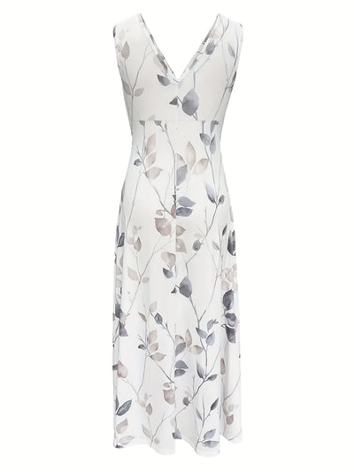 Floral V-Neck Midi Dress – Sleeveless, Flowy Skirt - Lunavitae