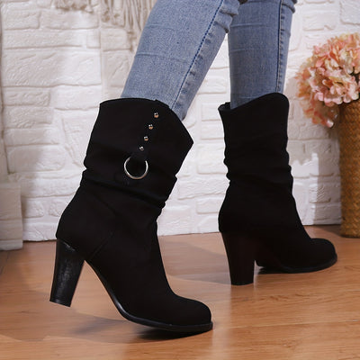 Women’s Retro Western Boots – Chunky Heel, Slip-On Style - Lunavitae