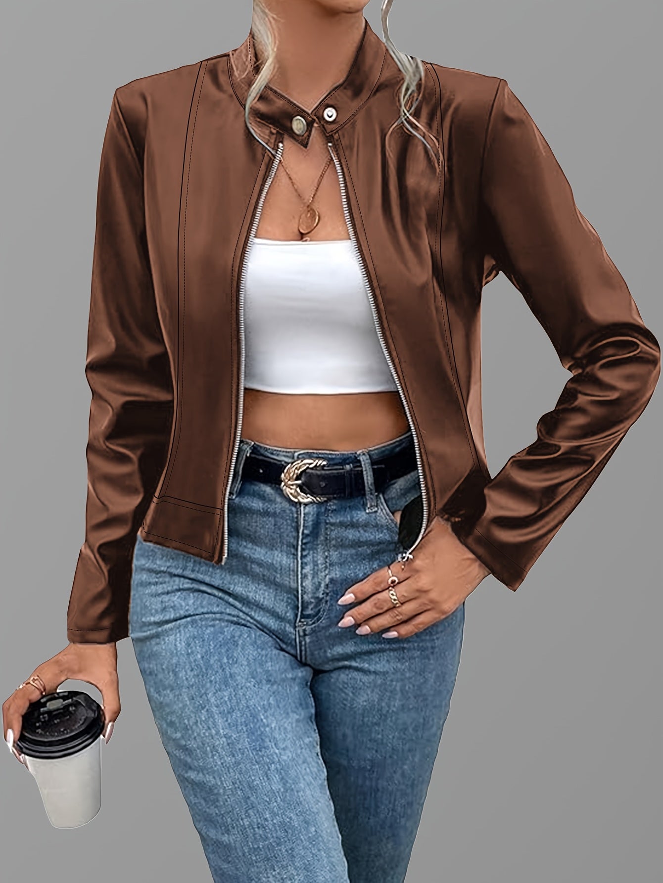 Elegant Black PU Jacket – Chic Fall/Winter Style - Lunavitae