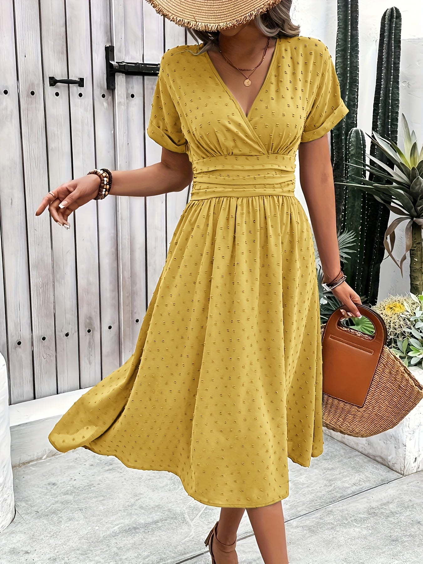 Burgundy Midi Dress – V-Neck, Sleeveless, Flared Fit - Lunavitae