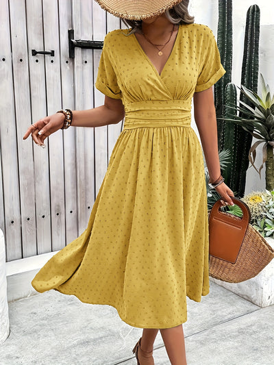Burgundy Midi Dress – V-Neck, Sleeveless, Flared Fit - Lunavitae