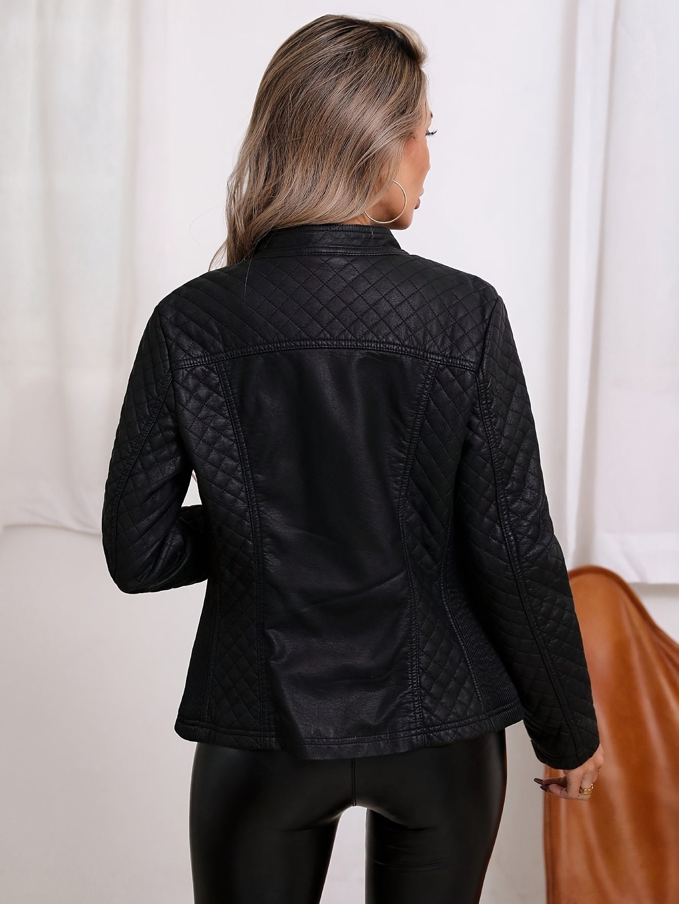 Beige Faux Leather Biker Jacket – Retro Short Coat - Lunavitae