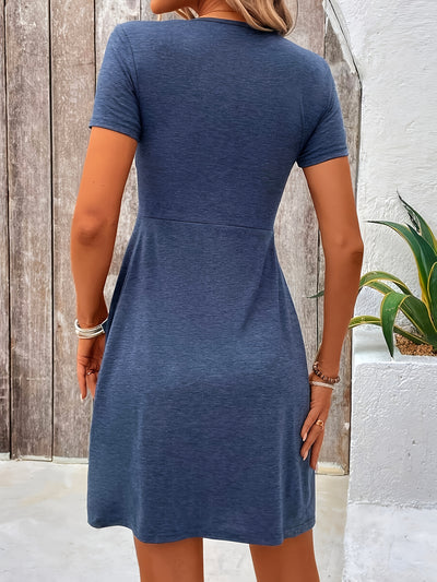 V-Neck Twist Front Dress – A-Line, Short Sleeve - Lunavitae