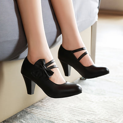 Kitten Heel Pumps – Bow Ankle Strap, Round Toe - Lunavitae