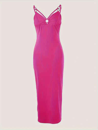 Ruched Cami Dress – Sleeveless, Slit, Hollow-Out - Lunavitae
