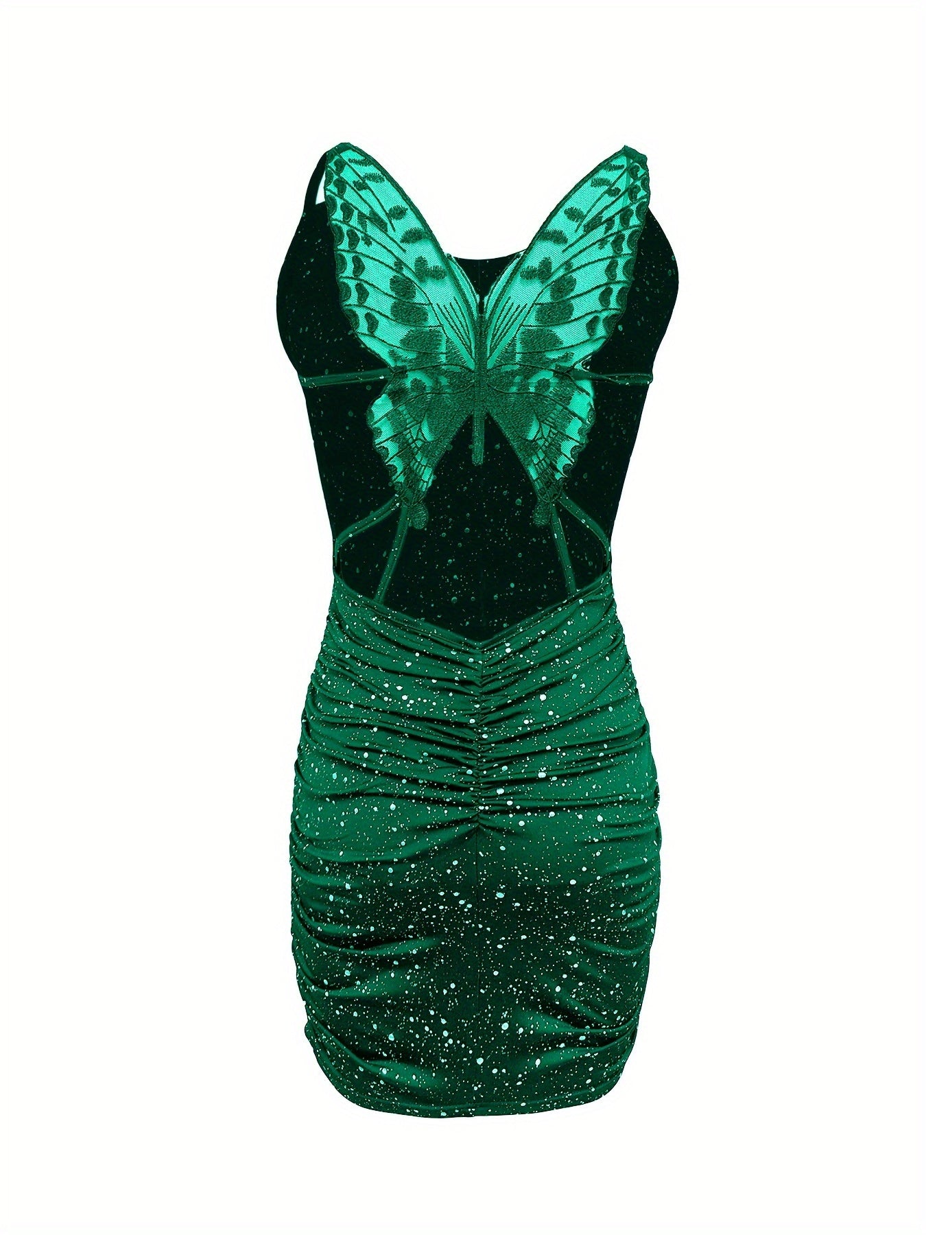 Butterfly Print Bodycon Dress – Backless & Sparkly - Lunavitae