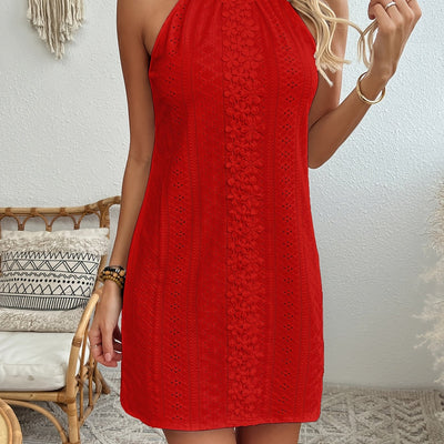 Lace Cut-Out Halter Dress – Light Blue Pencil Fit - Lunavitae