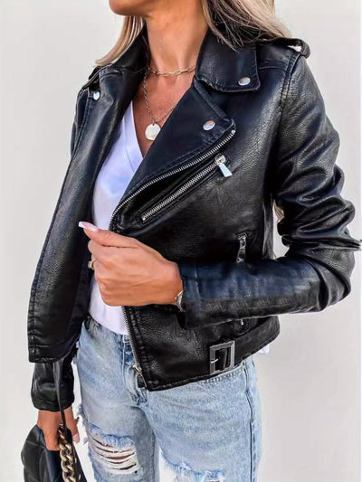 Faux Leather Biker Jacket – Short Zip-Up - Lunavitae