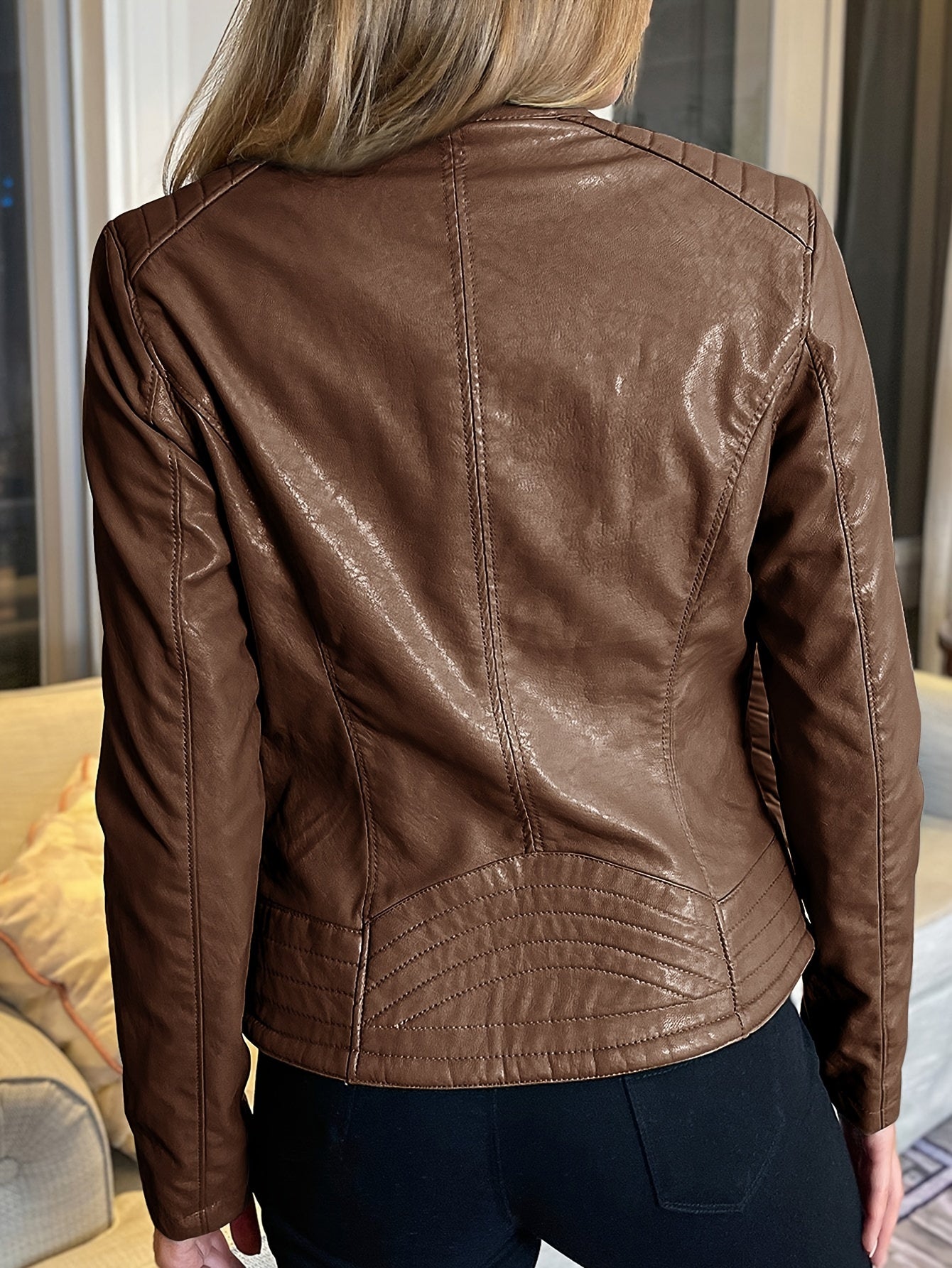 Casual PU Leather Jacket – Women’s Zip-Up Outerwear - Lunavitae